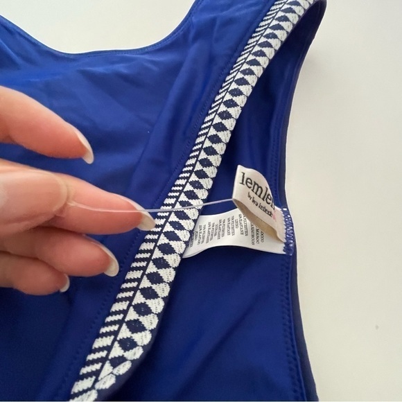 LEMLEM Lena High Leg Bikini Bottom M Diamond Jacquard Blue and White  $125 - Picture 8 of 10